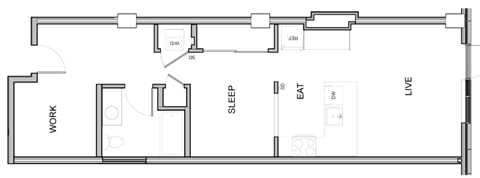 A floor plan of a house with labeled rooms such as "SLEEP", "EAT", and "LIVE".